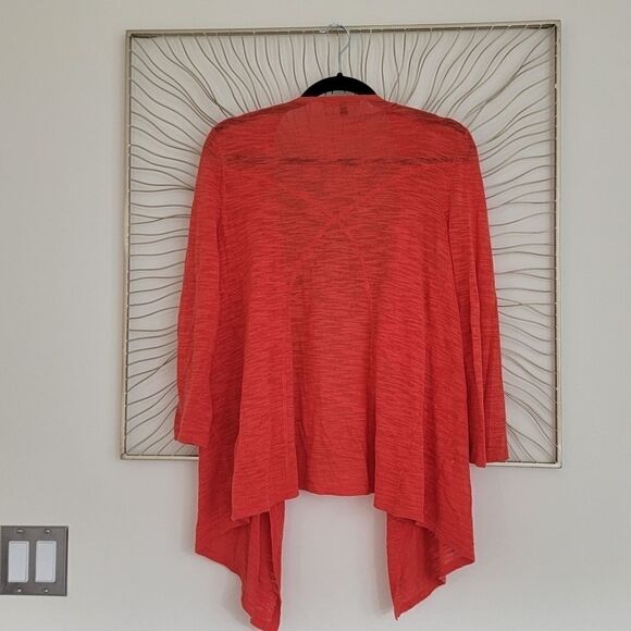 Cable & Gauge Open Front Drape Waterfall Front Coral Cardigan Size Small - Picture 8 of 12